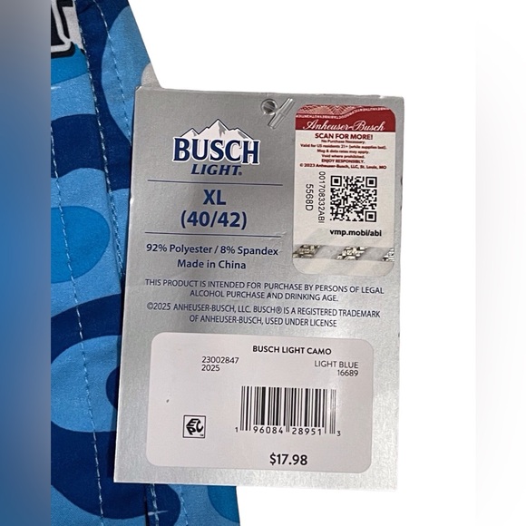 Busch Light blue/white Camo all over print board shorts/swim trunks men’s XL NWT - Picture 2 of 9